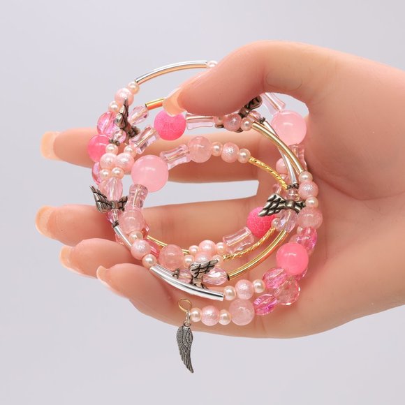 Angels theme Rose Quartz stone bead bracelet with Pearls and Crystals. - Picture 6 of 7